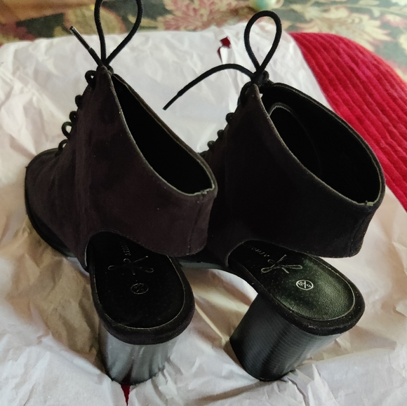 🗺️ Atmosphere Size 6, Faux Suede OPEN BACK PEEP TOE BLOCK HEELED BOOTS, Trendy - Picture 5 of 13